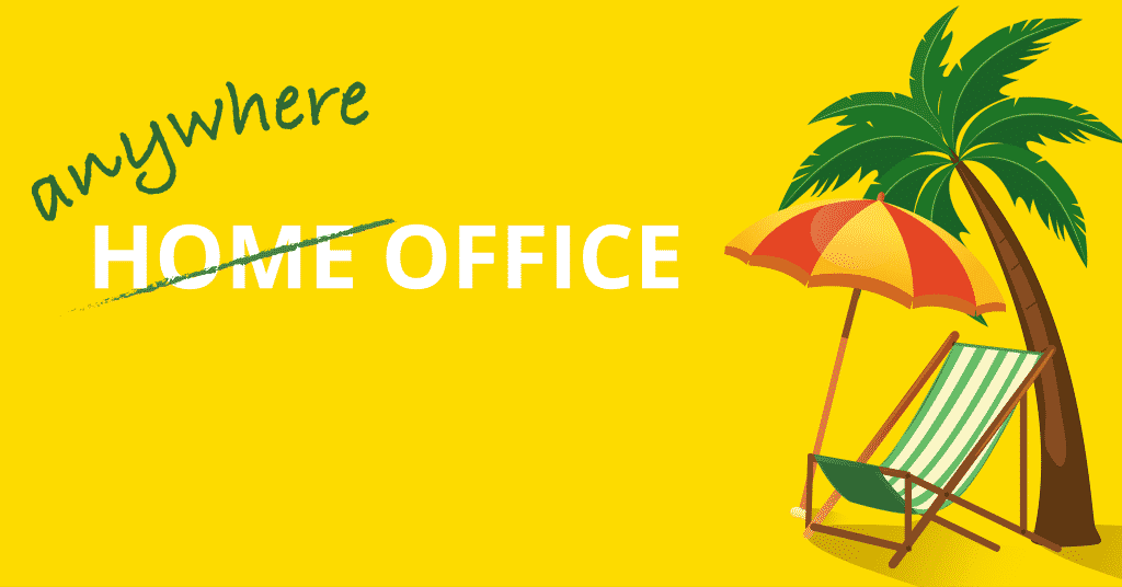 Ilustração de Anywhere Office com desenho de coqueiros e sombra.