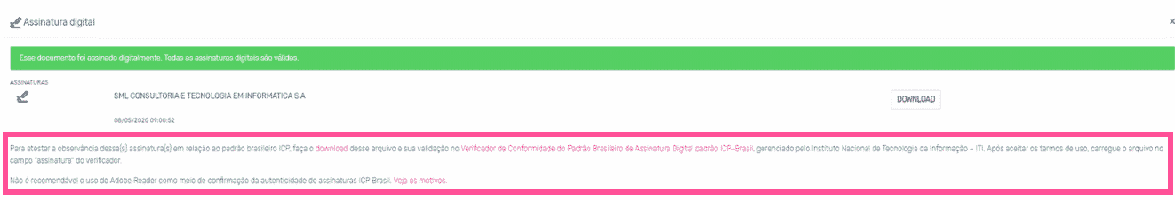 Descarte de documentos_Conferência da assinatura digital