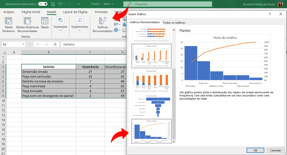 Criando um Diagrama de Pareto no Excel