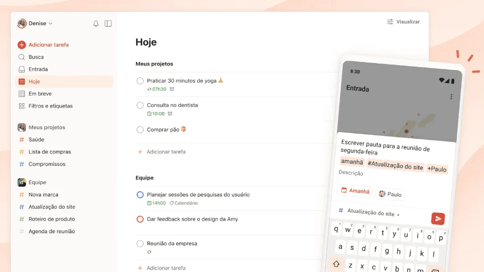 Tela do organizador de tarefas Todoist