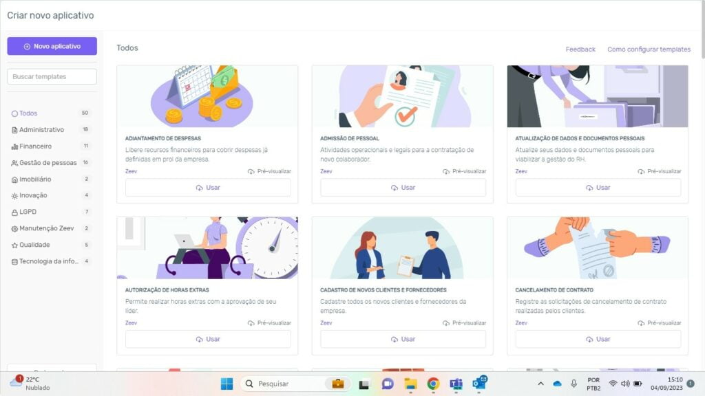 marketplace de templates de processo