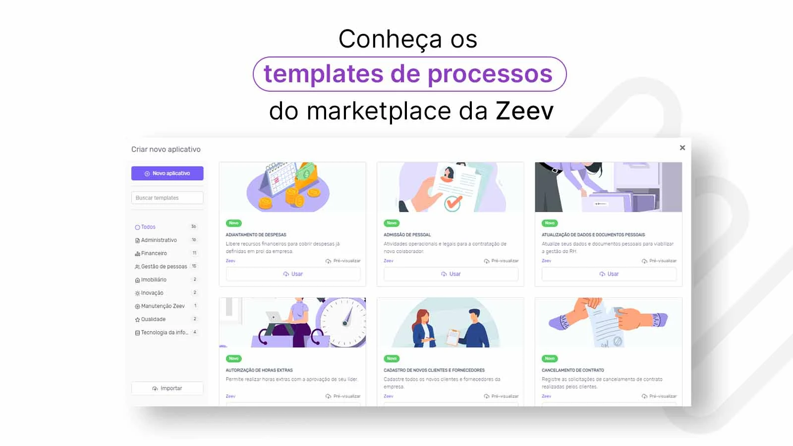 imagem ilustrativa do marketplace de templates da zeev mostrando infinitas opções de templates de processos automatizados