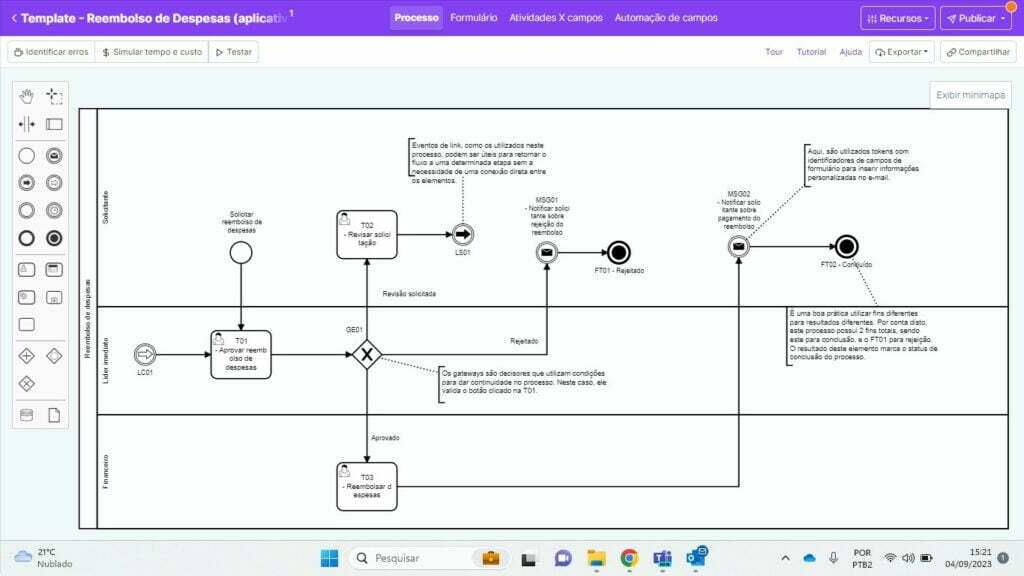 template de processo de  reembolso