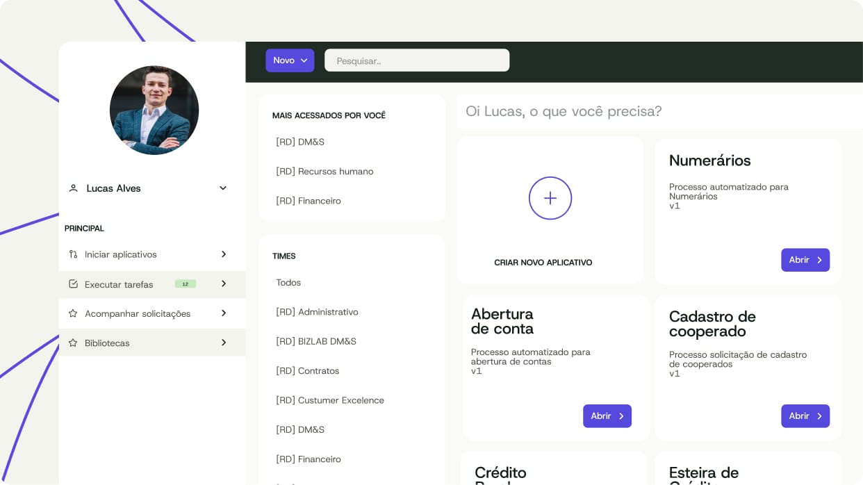 Tela do Zeev Workflow para setor financeiro