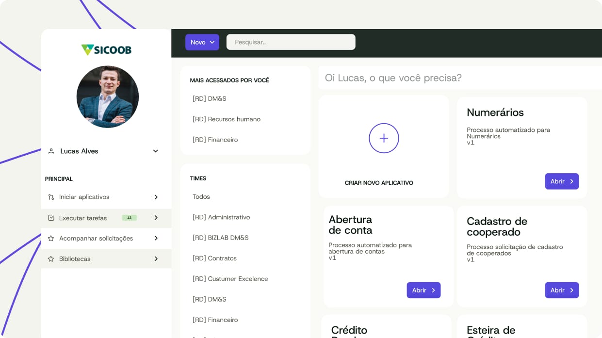 Tela do Zeev para cooperativas de crédito